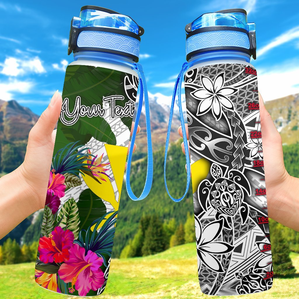 Hawaii Custom Personalised Hydro Tracking Bottle White - Turtle Plumeria Banana Leaf Hydro Tracking Bottle 32oz Large White - Polynesian Pride