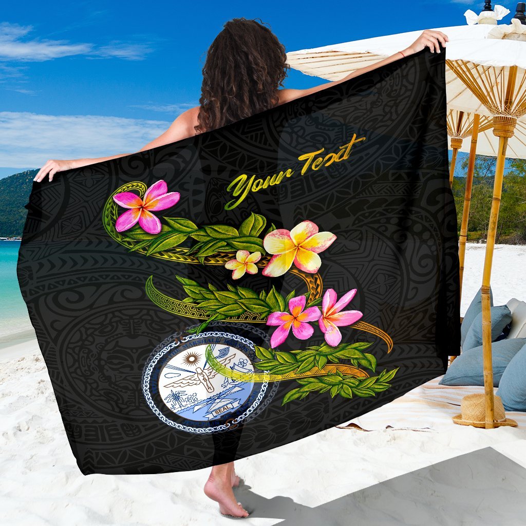 Marshall Islands Polynesian Custom Personalised Sarong - Plumeria Tribal Women One Size Black - Polynesian Pride