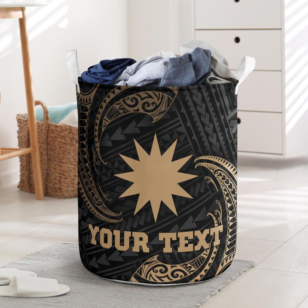 Nauru Polynesian Custom Personalised Laundry Basket - Gold Tribal Wave One Style One Size Black - Polynesian Pride