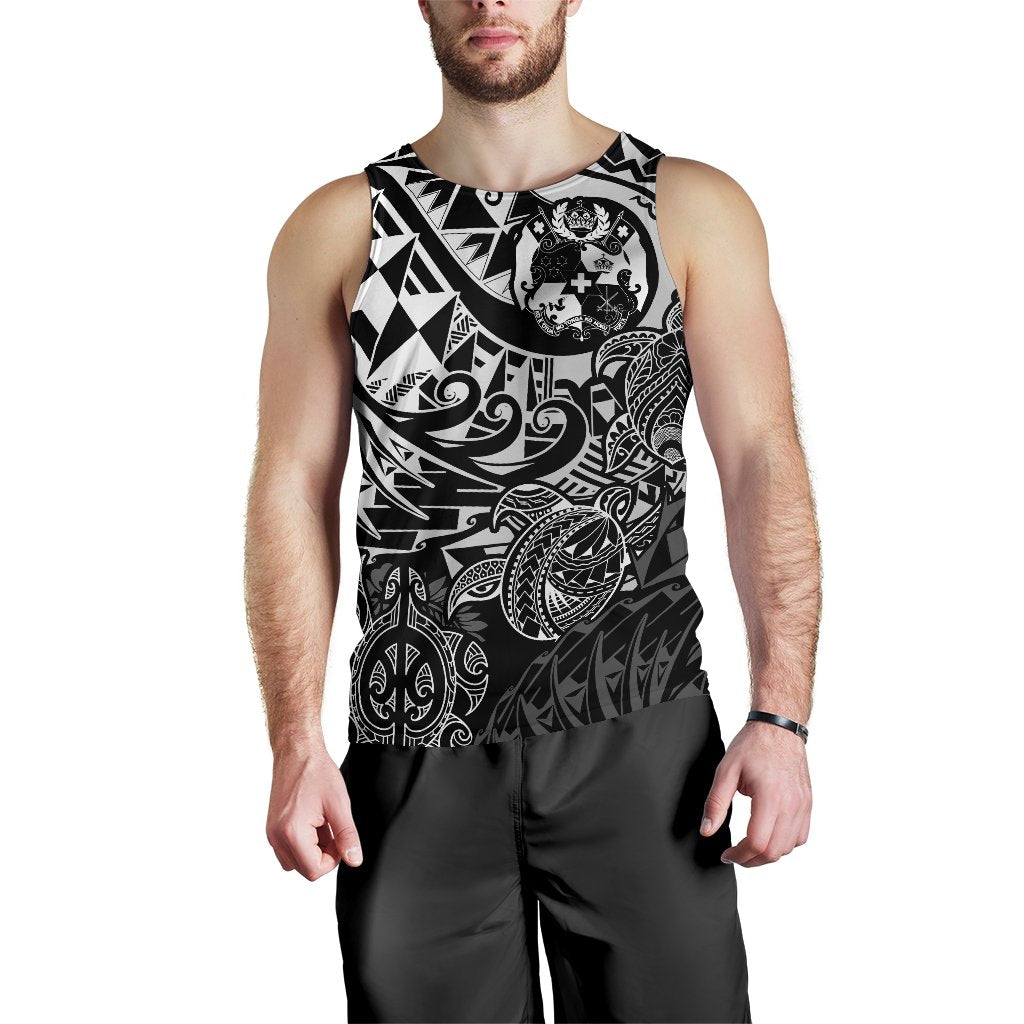 Tonga Polynesian Tank Top (Men) - White Turtle Flowing - Polynesian Pride