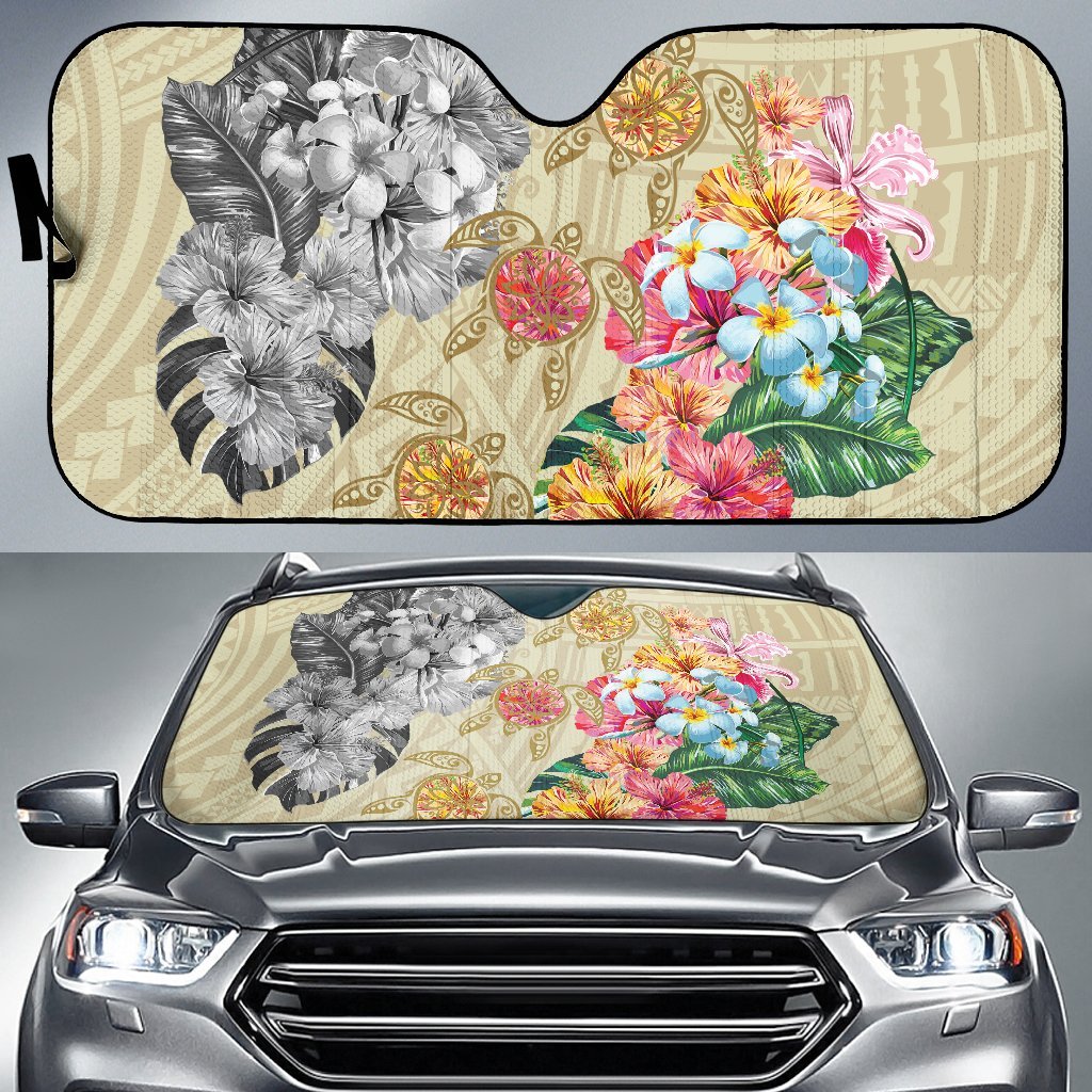 Hawaii Polynesian Flowers Swimming Turtles Car Sun Shade Auto Sun Shade Universal Fit Blue - Polynesian Pride