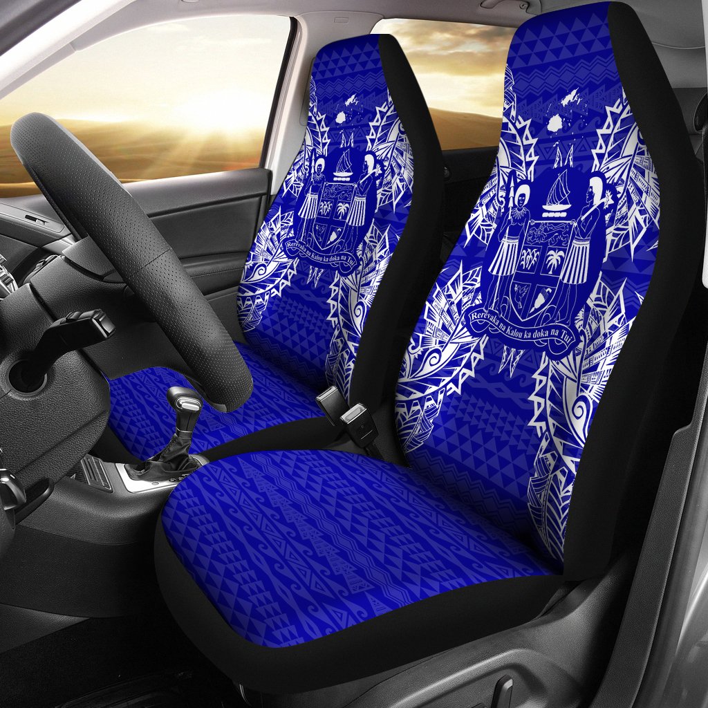 Fiji Car Seat Cover - Fiji Coat Of Arms Map Blue Universal Fit Blue - Polynesian Pride