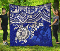 Tonga Polynesian Premium Quilts - Tonga Coat Of Arms & Blue Turtle Hibiscus - Polynesian Pride