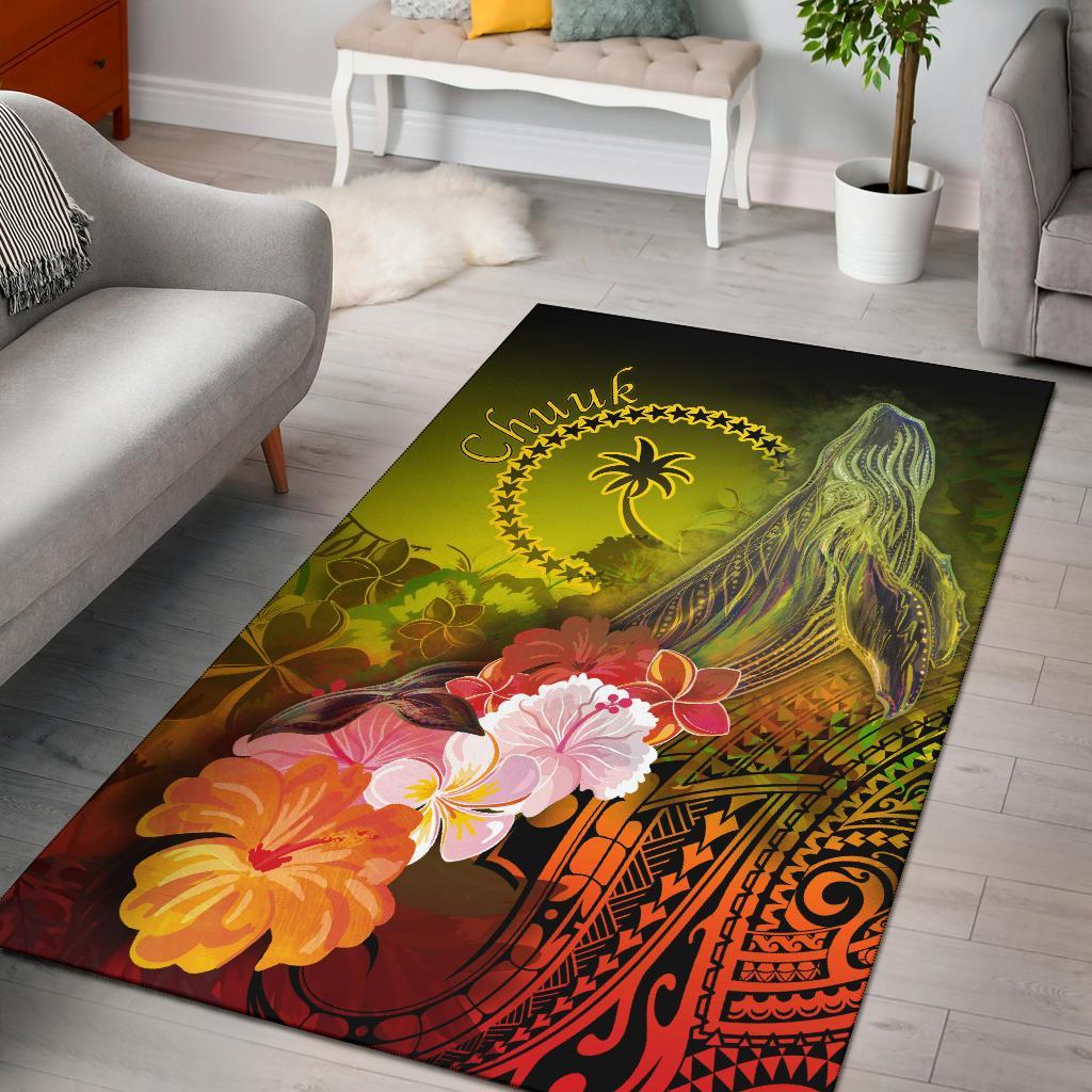 Chuuk Area Rug - Humpback Whale with Tropical Flowers (Yellow) Yellow - Polynesian Pride