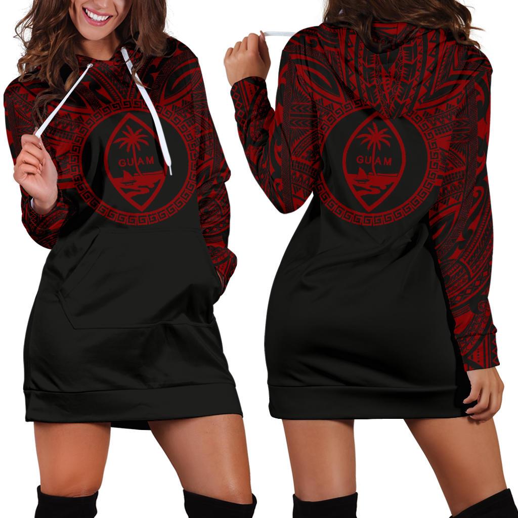 Guam Women Hoodie Dress - Guam Coat Of Arms Polynesian Red Black Red - Polynesian Pride