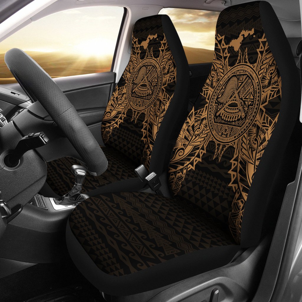 American Samoa Car Seat Covers - American Samoa Seal Map Gold Universal Fit Gold - Polynesian Pride