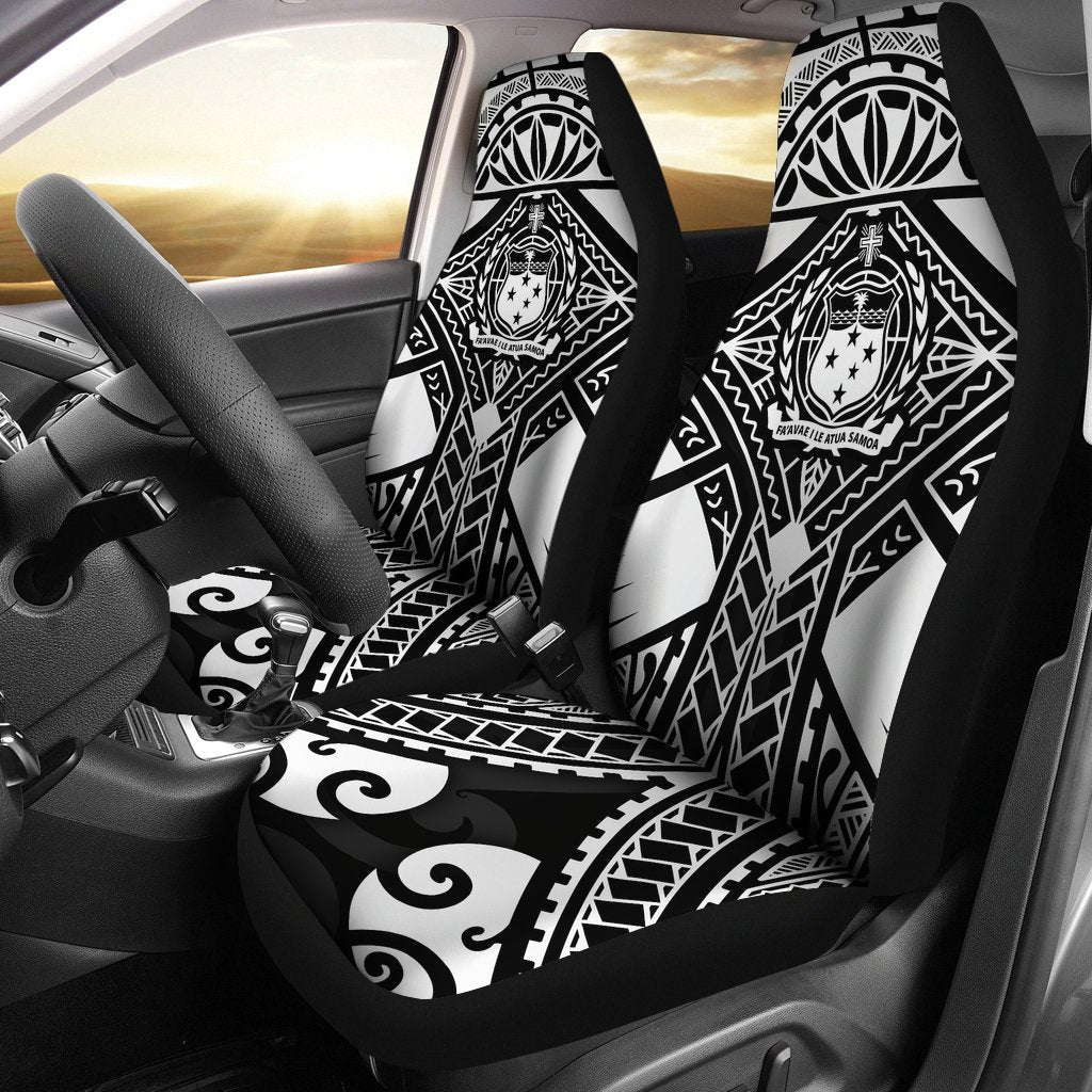 Samoa Polynesian Car Seat Covers - Samoa White Seal with Polynesian Tattoo Universal Fit White - Polynesian Pride