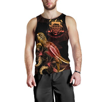Tuvalu Men Tank Top - Turtle With Blooming Hibiscus Gold - Polynesian Pride