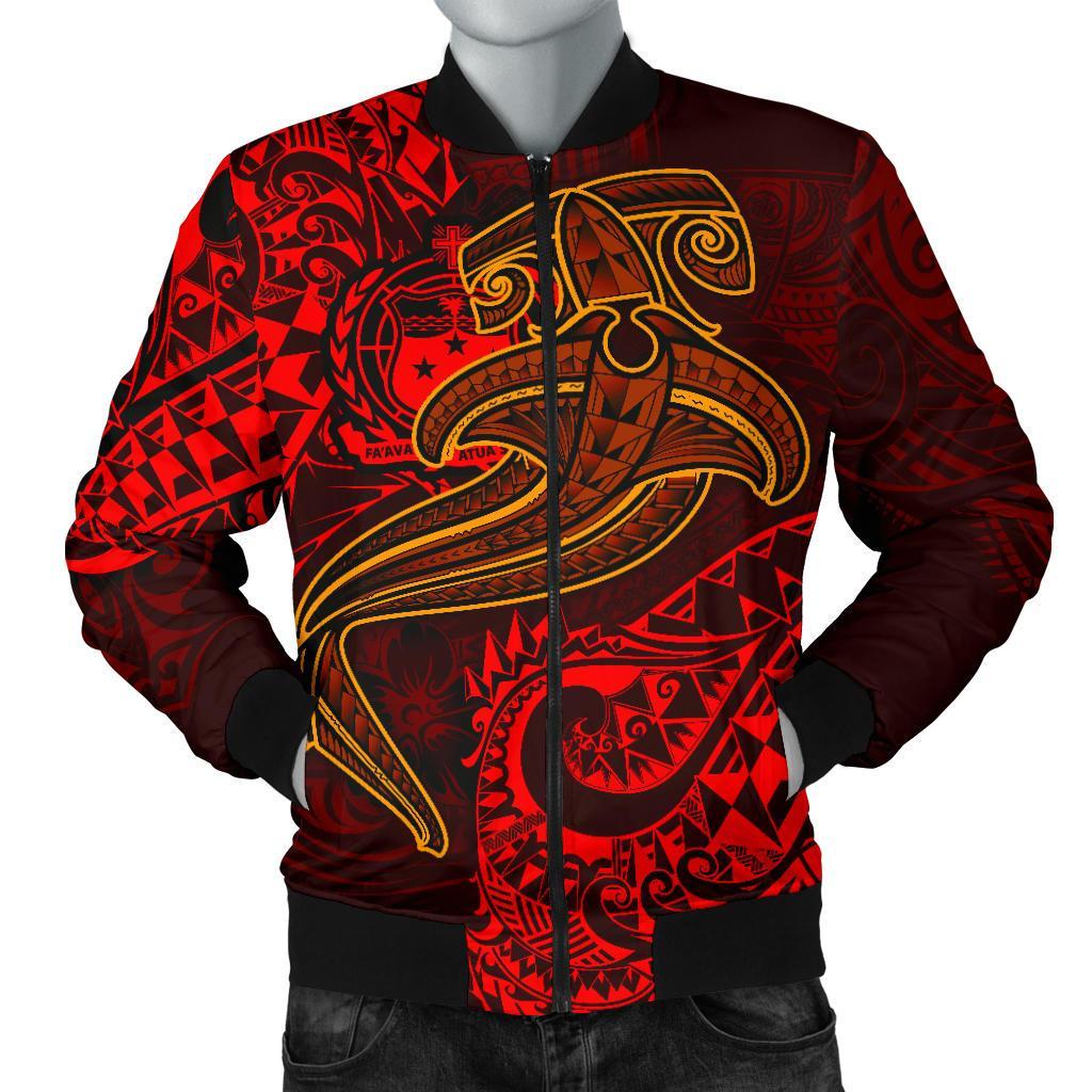 Samoa Men's Bomber Jacket - Red Shark Polynesian Tattoo Red - Polynesian Pride
