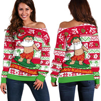 Polynesian Hawaii Christmas Off Shoulder Sweatshirt - Santa Surfing Red - Polynesian Pride