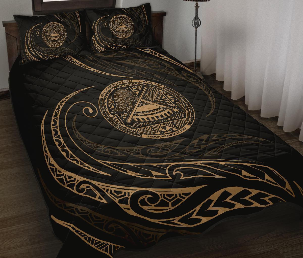 American Samoa Quilt Bed Set - Gold - Frida Style - Polynesian Pride