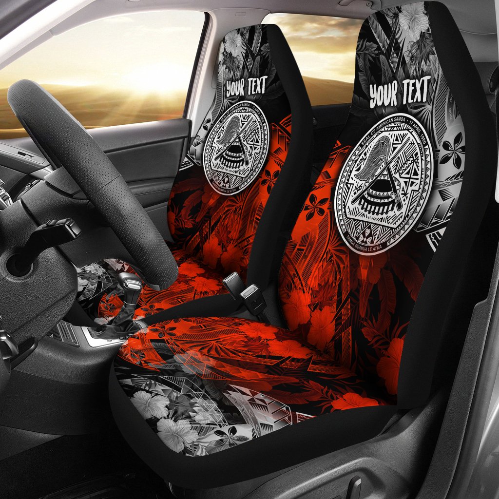 American Samoa Personalised Car Seat Covers - Vintage Polynesian Style Universal Fit Black - Polynesian Pride