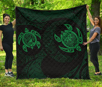 Hawaii Polynesian Turtle Premium Quilt Green Blue - Polynesian Pride
