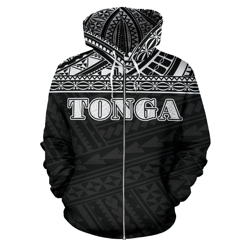 Tonga All Over Zip up Hoodie Polynesian Black Version - Polynesian Pride
