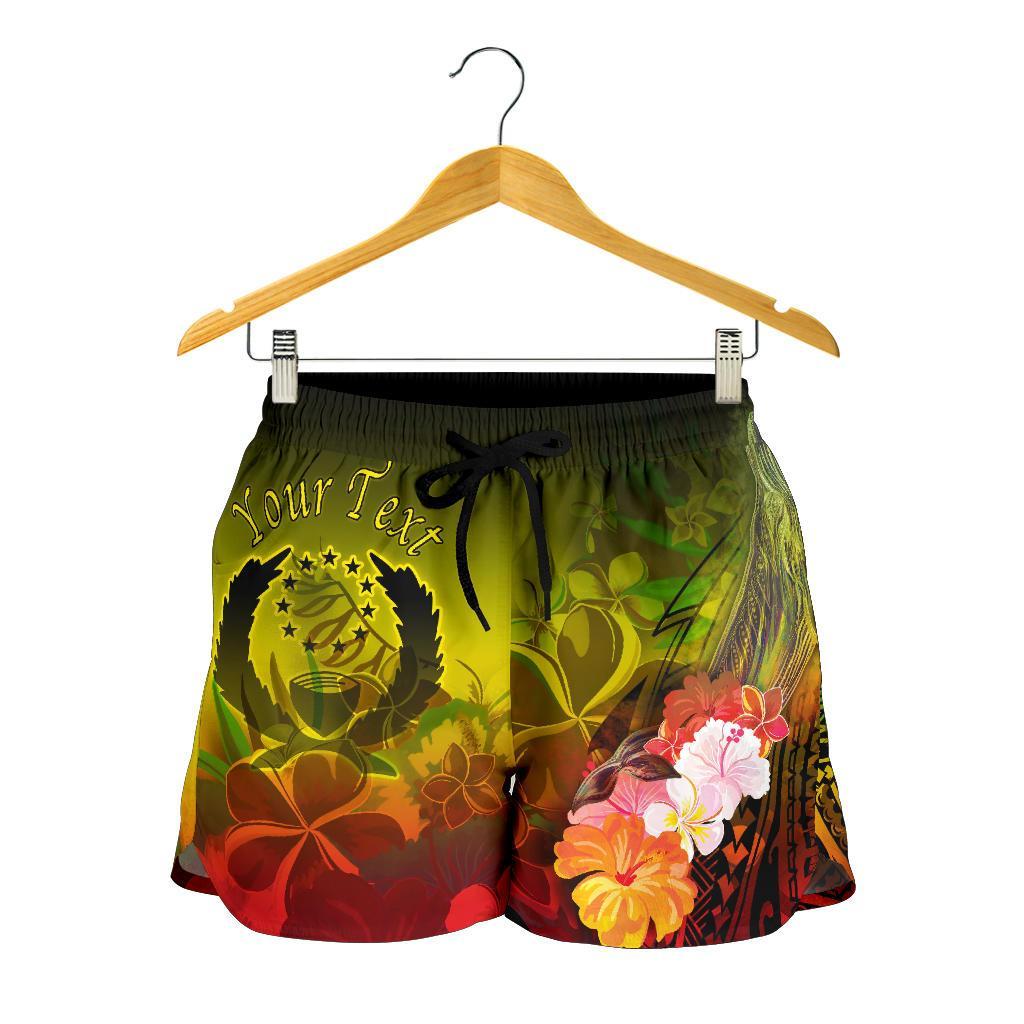 Pohnpei Custom Personalised Women's Shorts - Humpback Whale with Tropical Flowers (Yellow) - Polynesian Pride