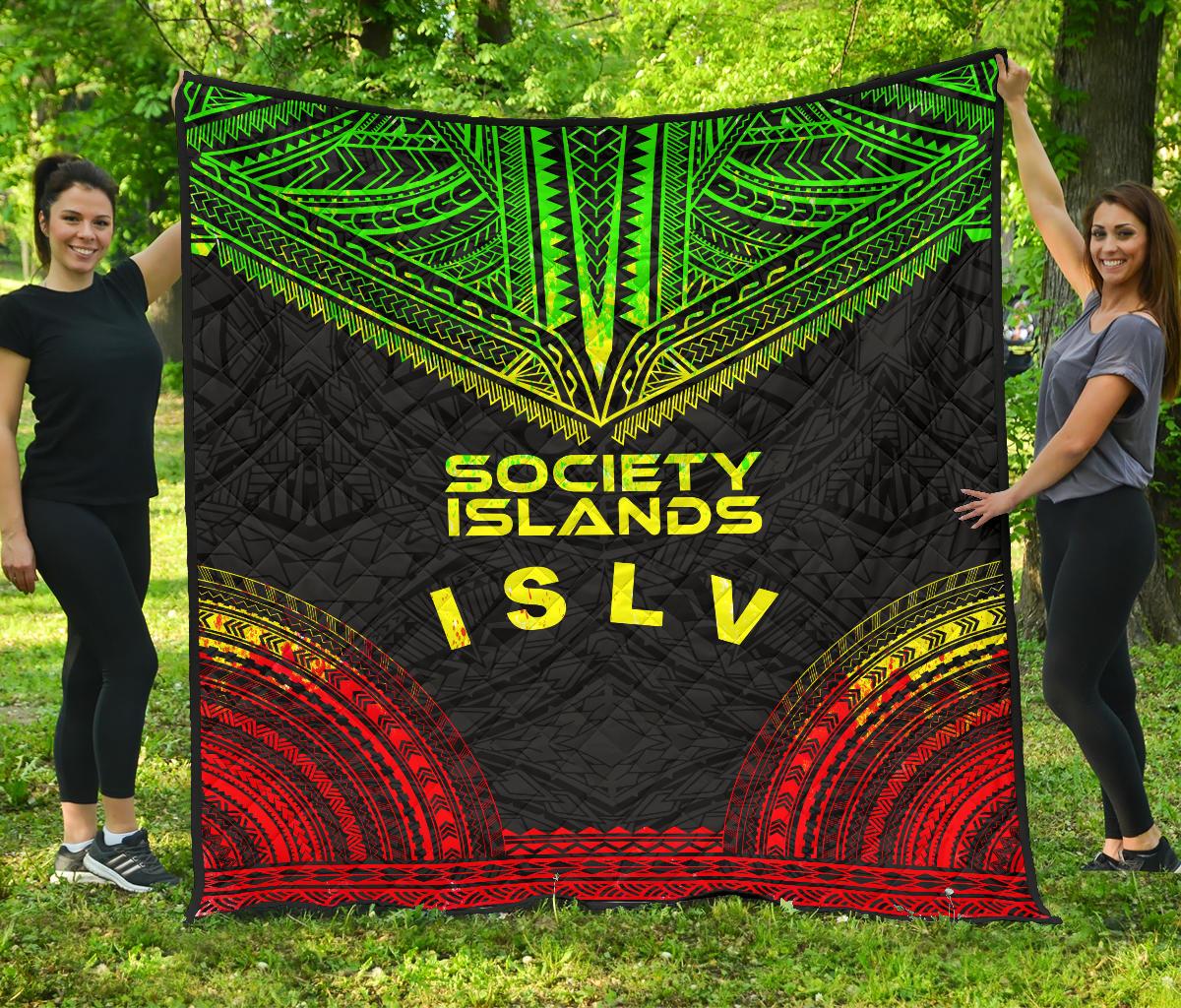 Society Islands Premium Quilt - Society Islands Flag Polynesian Chief Reggae Version - Polynesian Pride
