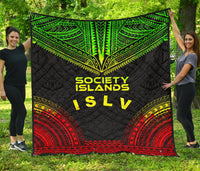 Society Islands Premium Quilt - Society Islands Flag Polynesian Chief Reggae Version - Polynesian Pride