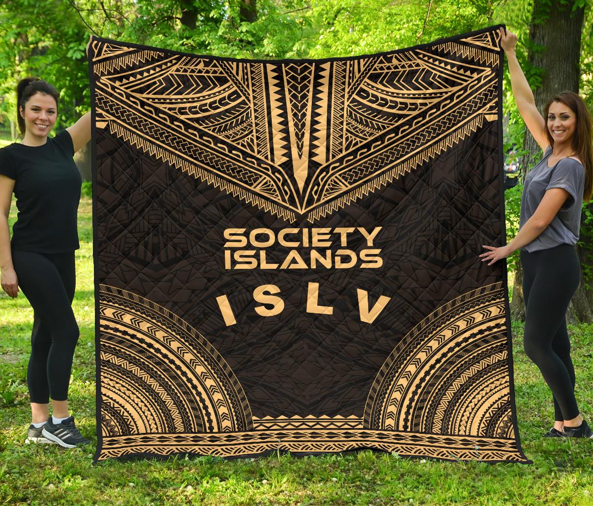 Society Islands Premium Quilt - Society Islands Flag Polynesian Chief Gold Version Gold - Polynesian Pride