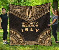 Society Islands Premium Quilt - Society Islands Flag Polynesian Chief Gold Version Gold - Polynesian Pride