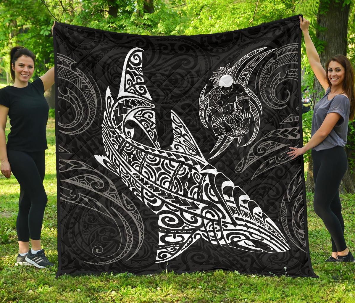 Polynesian Quilt - Polynesian White Shark Warrior Tattoo Black - Polynesian Pride