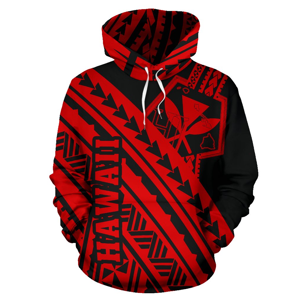 Hawaii Kanaka Polynesian Hoodie Poly Style Red - Polynesian Pride