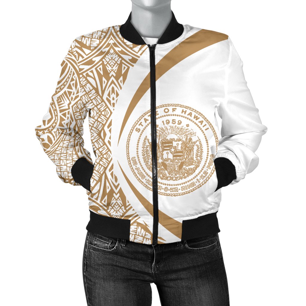 Hawaii Coat Of Arm Women's Bomber Jacket - Circle Style 06 White - Polynesian Pride