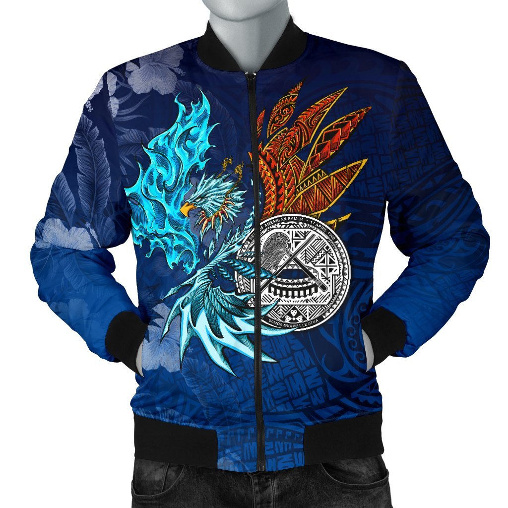 American Samoa Polynesian Men's Bomber Jacket - Blue Polynesian Eagle Blue - Polynesian Pride