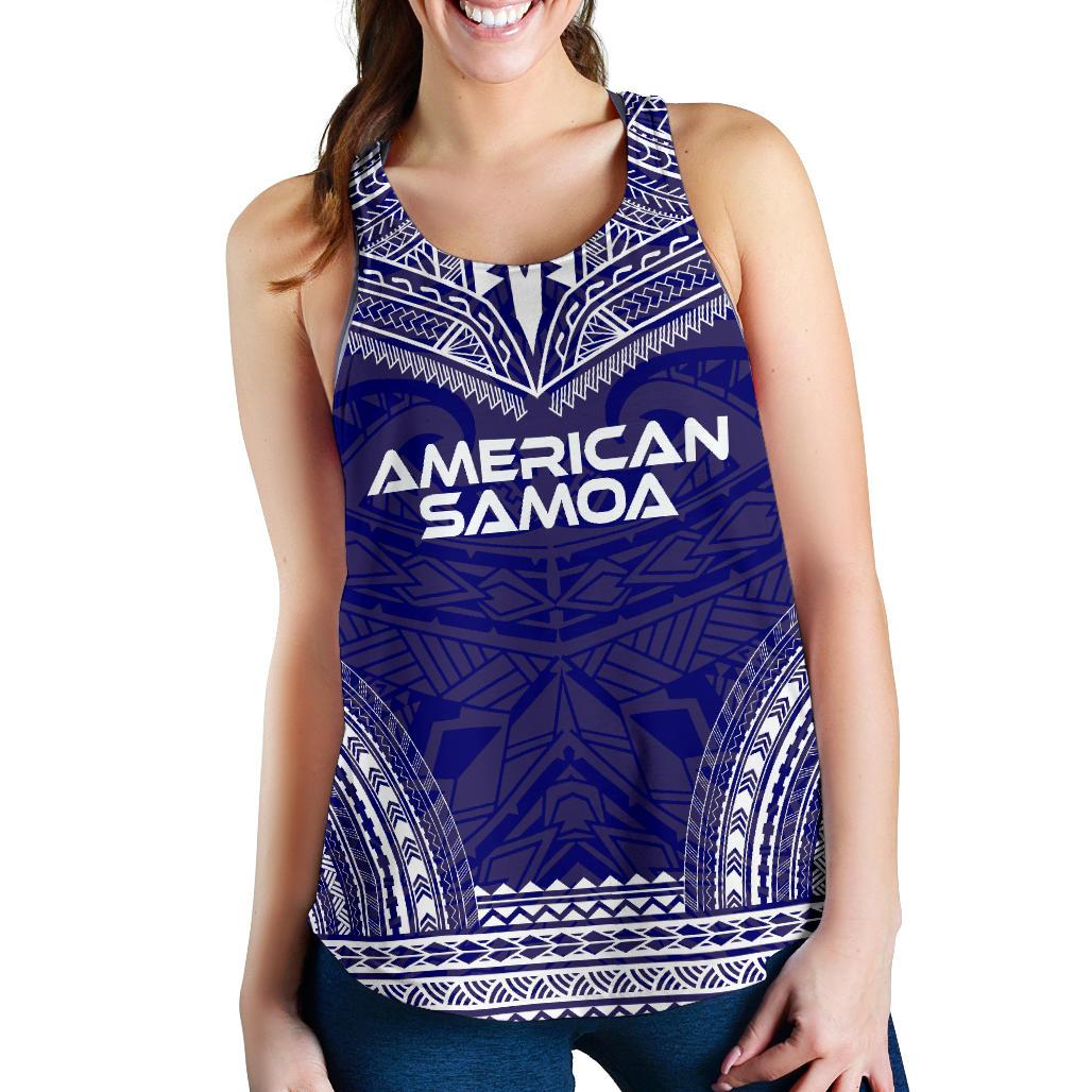 American Samoa Women's Racerback Tank - Polynesian Chief Flag Version Blue - Polynesian Pride