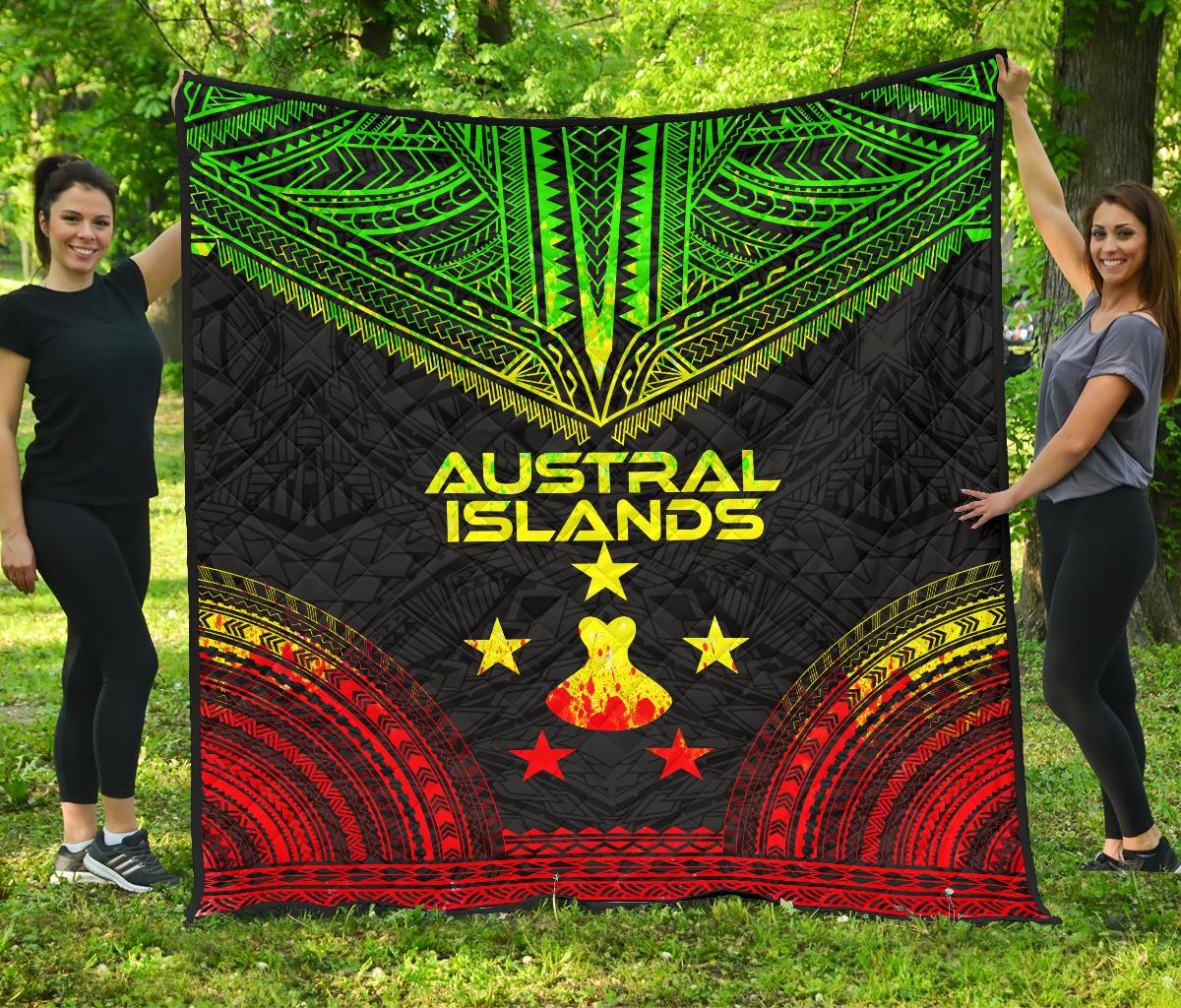 Austral Islands Premium Quilt - Austral Islands Flag Polynesian Chief Reggae Version - Polynesian Pride