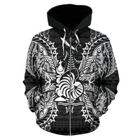 New Caledonia Polynesian All Over Zip up Hoodie Map Black - Polynesian Pride