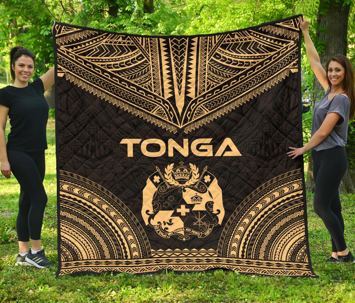 Tonga Premium Quilt - Tonga Coat Of Arms Polynesian Chief Gold Version Gold - Polynesian Pride