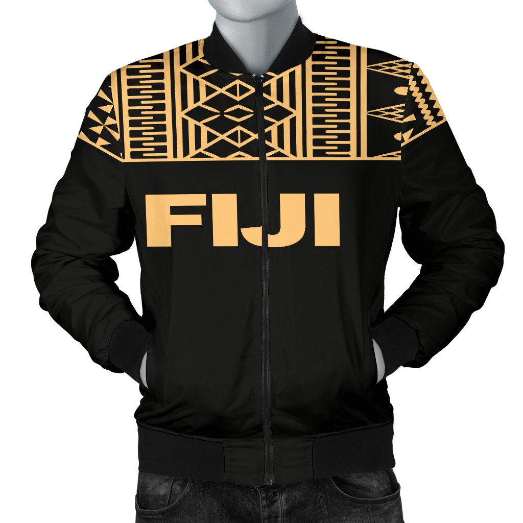 Fiji Men's Bomber Jacket - Polynesian Gold Version Black - Polynesian Pride