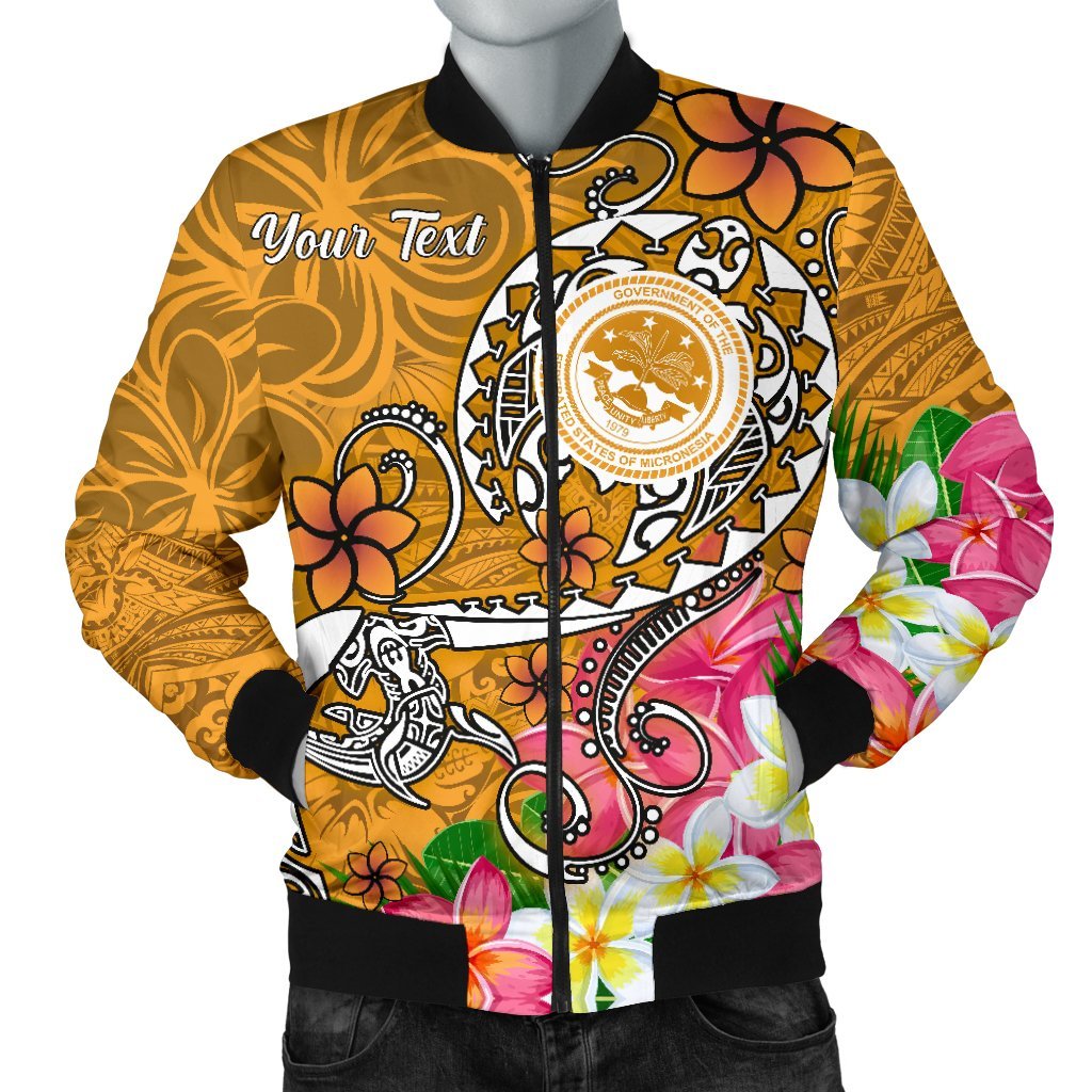 FSM Custom Personalised Men's Bomber Jacket - Turtle Plumeria (Gold) Gold - Polynesian Pride