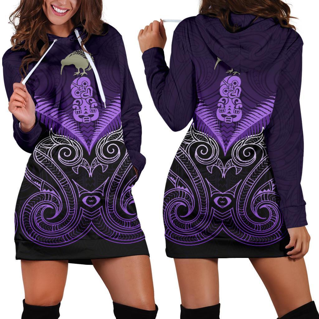 Maori Manaia New Zealand Hoodie Dress Purple Purple - Polynesian Pride