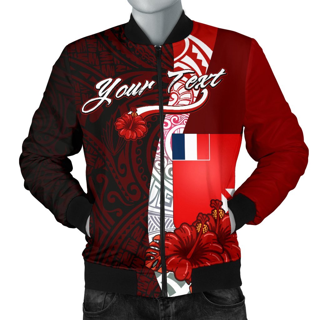 Wallis and Futuna Polynesian Custom Personalised Men's Bomber Jacket - Coat Of Arm With Hibiscus Red - Polynesian Pride