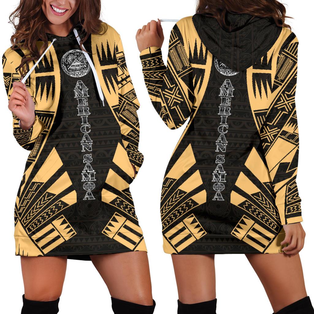 American Samoa Hoodie Dress - Polynesian Tattoo Gold Gold - Polynesian Pride