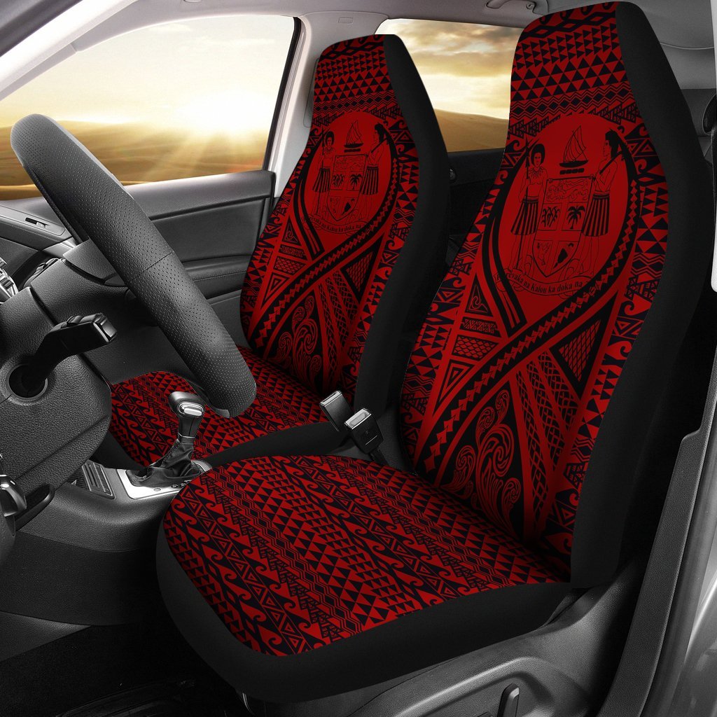 Fiji Car Seat Cover - Fiji Coat Of Arms Polynesian Tattoo Red Universal Fit Red - Polynesian Pride