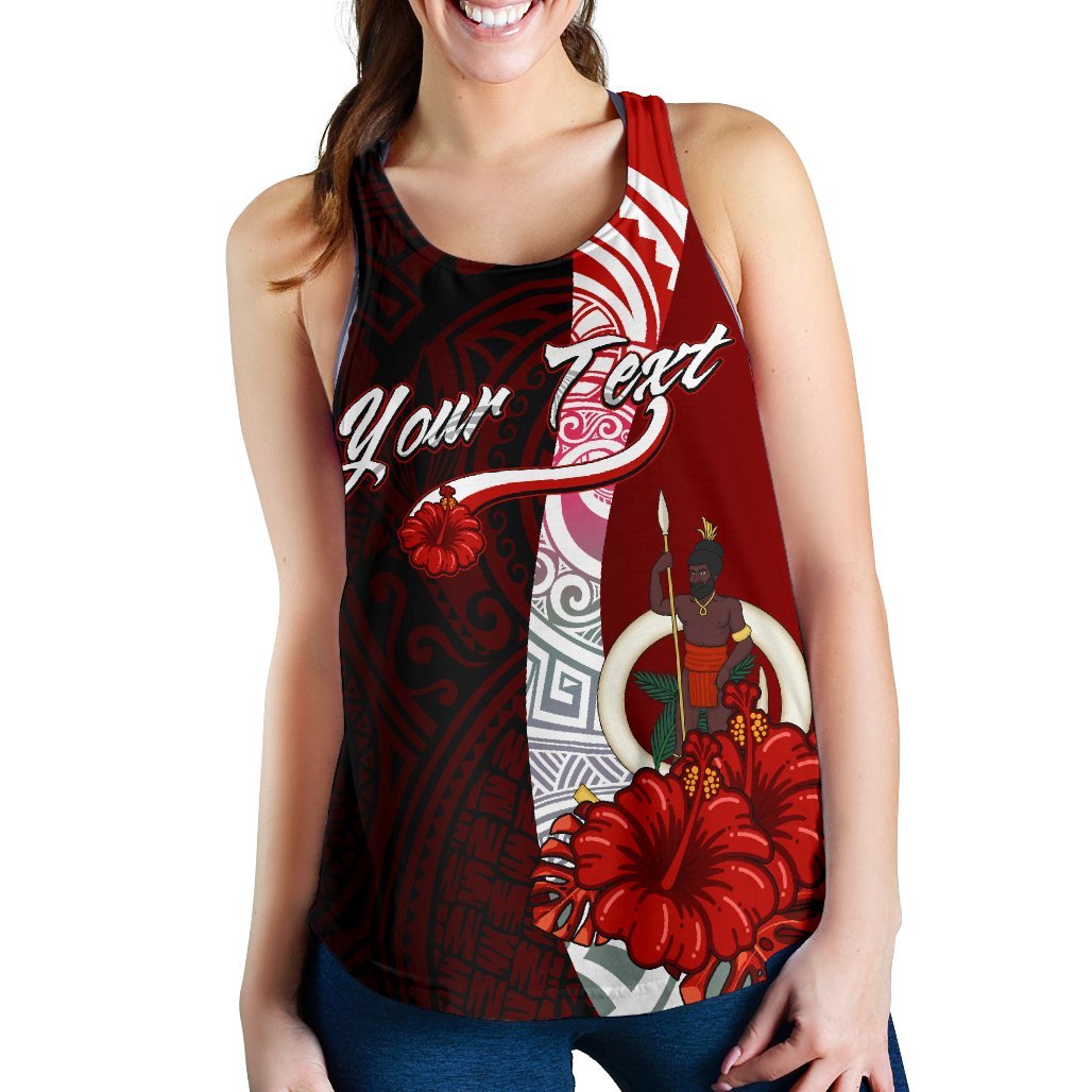 Vanuatu Polynesian Custom Personalised Women's Racerback Tank - Coat Of Arm With Hibiscus Red - Polynesian Pride