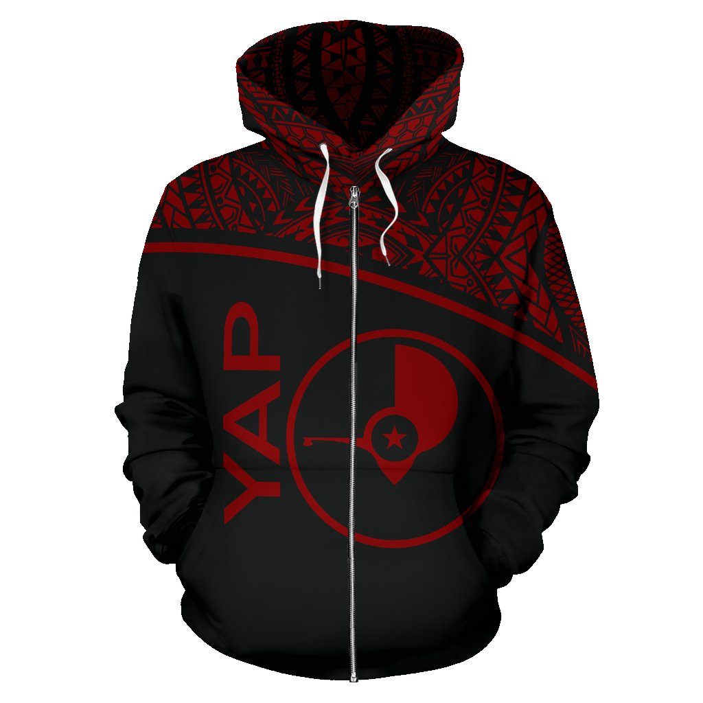 Yap All Over Zip up Hoodie Micronesia Curve Red Style - Polynesian Pride