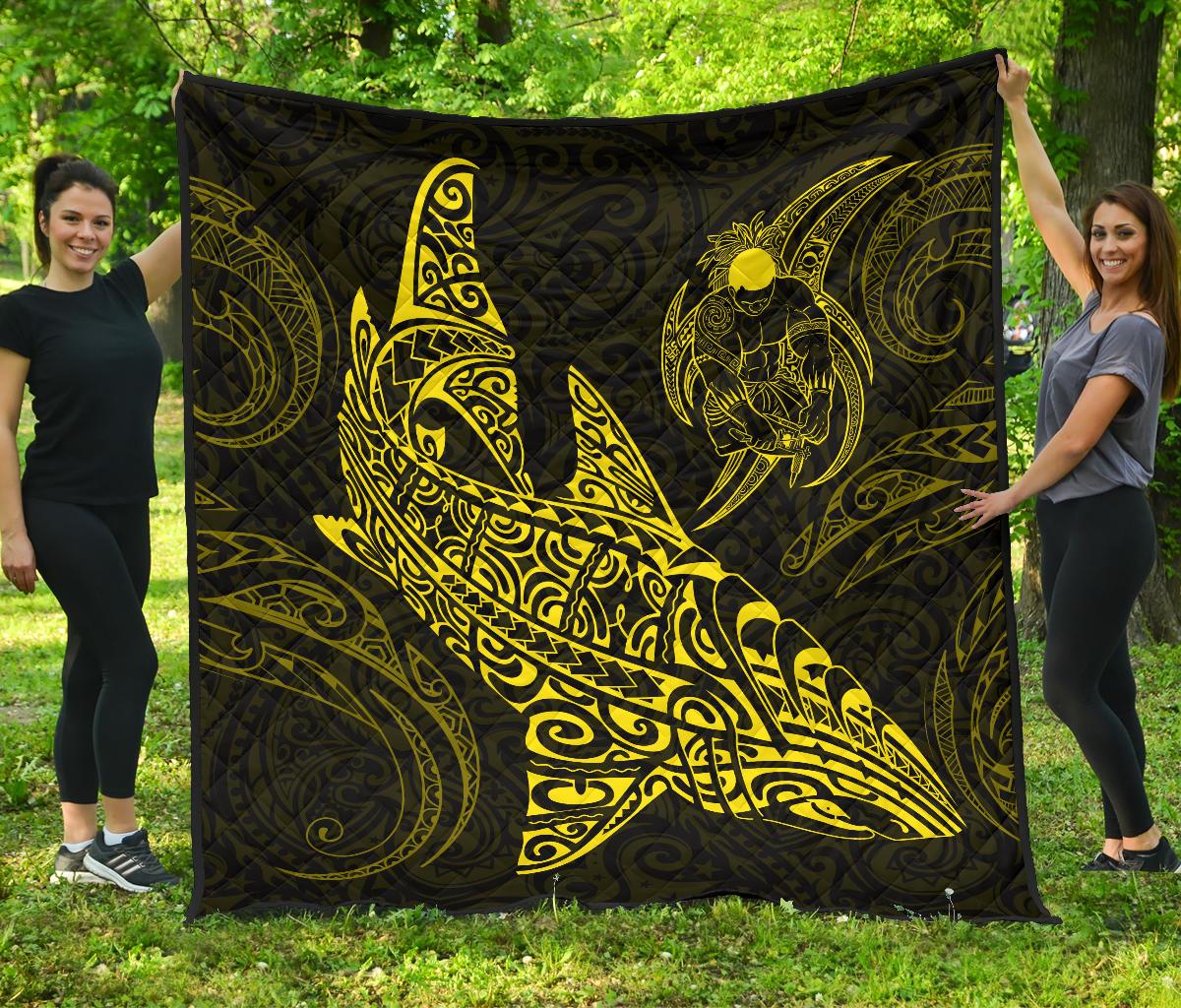 Polynesian Quilt - Polynesian Yellow Shark Warrior Tattoo Yellow - Polynesian Pride