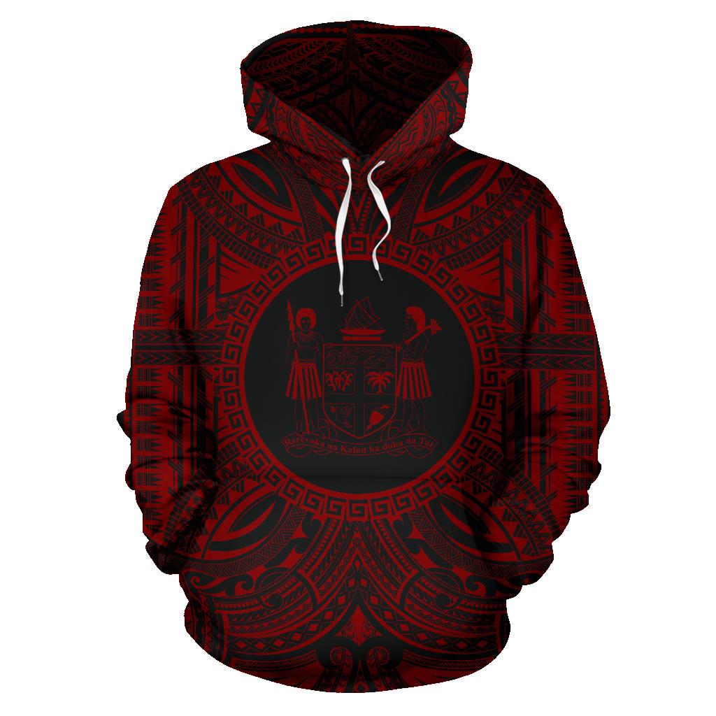 Fiji ll Over Hoodie Fiji Coat of rms Polynesian Red Black Unisex Red - Polynesian Pride