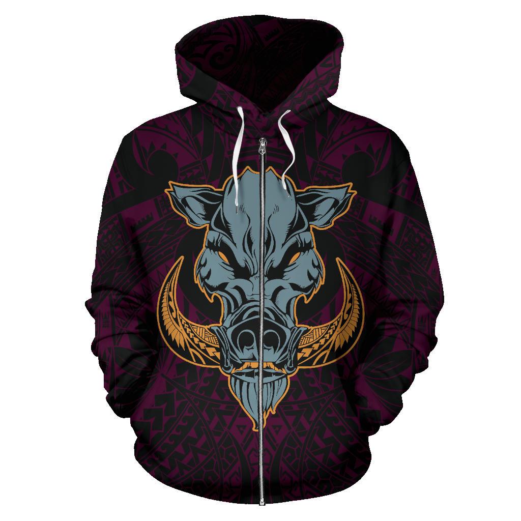 Polynesian Kamapuaa Flag of Hawaii Zip Hoodie Pink Hawaiian Mythology Style - Polynesian Pride
