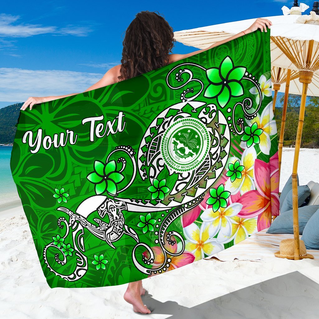 FSM Custom Personalised Sarong - Turtle Plumeria (Green) One Style One Size Green - Polynesian Pride