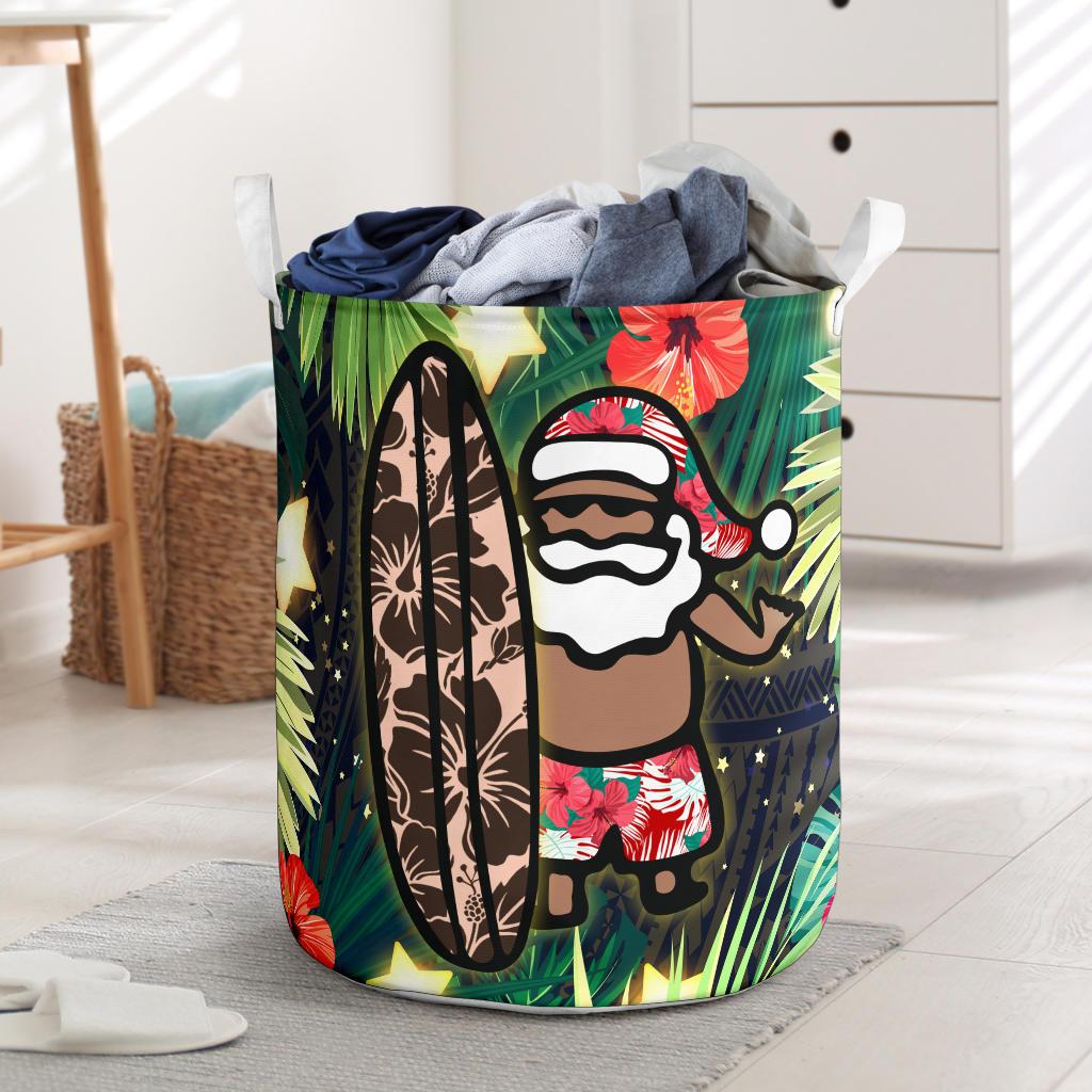 Hawaii Santa Claus Surf Christmas Pattern Laundry Basket - AH Laundry Basket One Size Black - Polynesian Pride