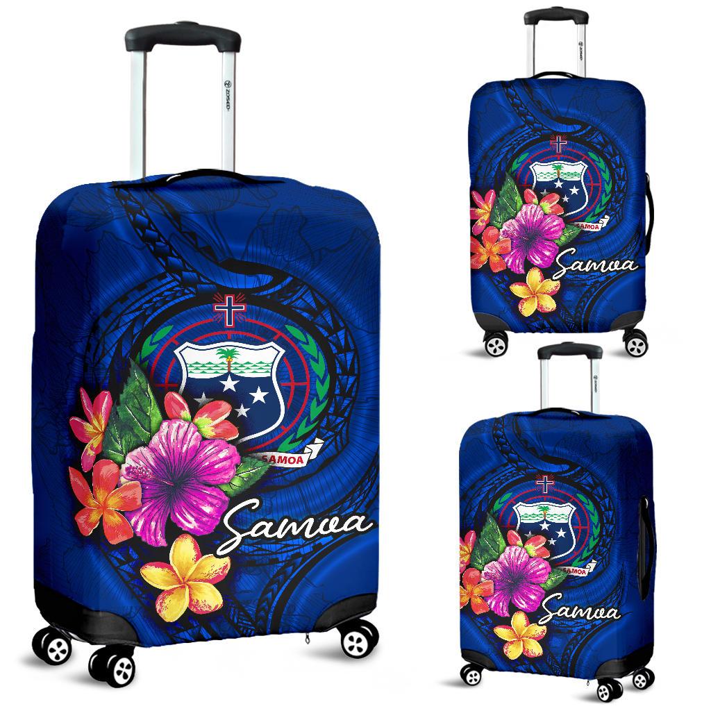 Samoa Polynesian Luggage Covers - Floral With Seal Blue Blue - Polynesian Pride
