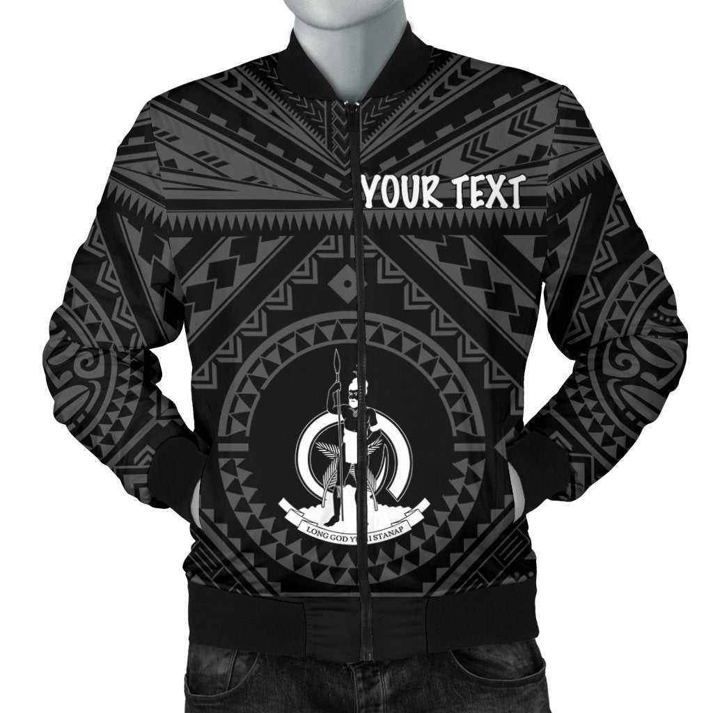 Vanuatu Personalised Men's Bomber Jacket - Vanuatu Seal With Polynesian Tattoo Style Black - Polynesian Pride