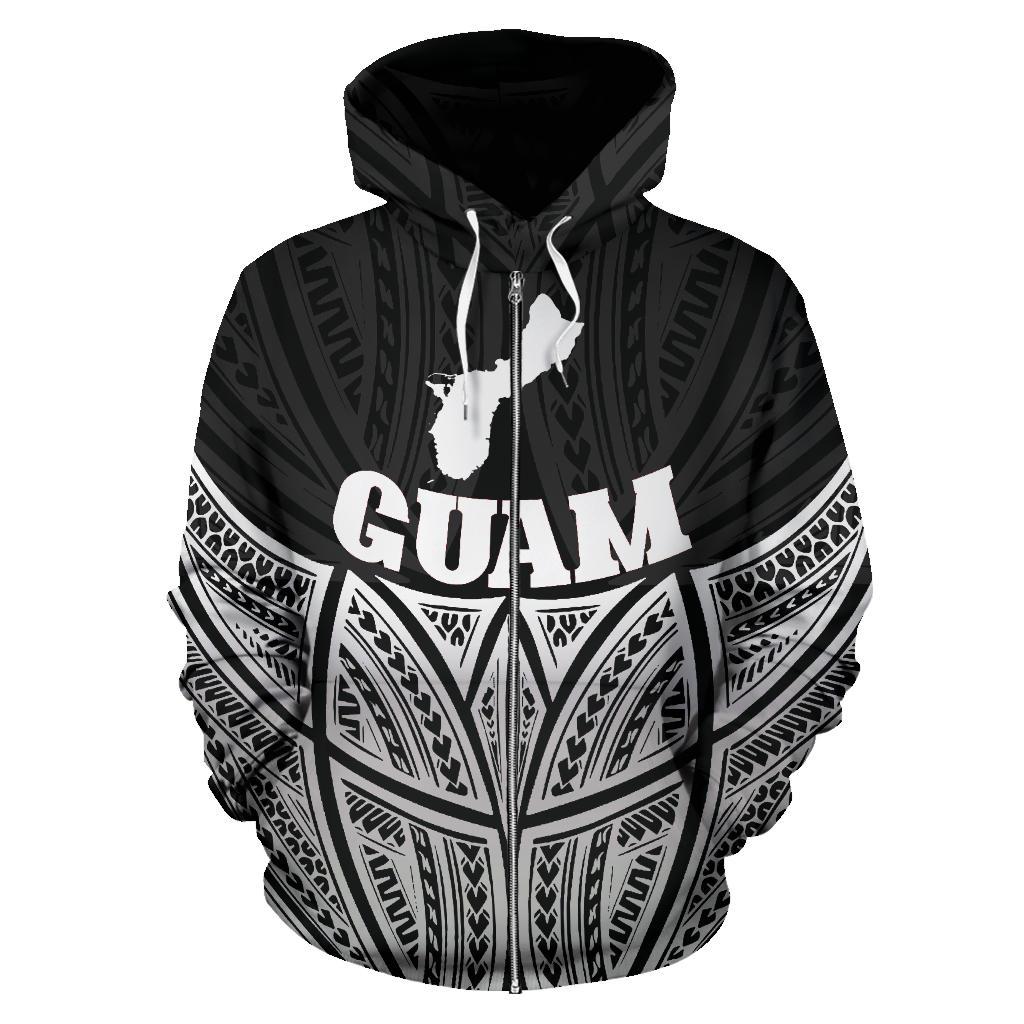 Guam Polynesian Zip up Hoodie Black Pride Map and Seal - Polynesian Pride