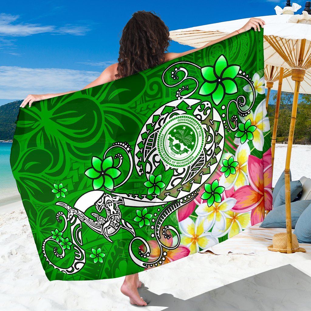 FSM Sarong - Turtle Plumeria (Green) One Style One Size Green - Polynesian Pride