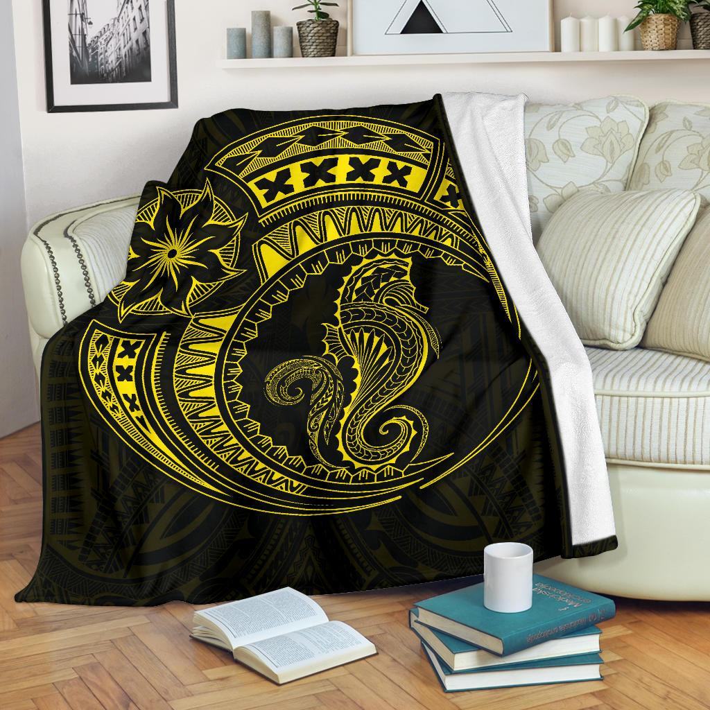 Seahorse Polynesian Blanket - Polynesian Tattoo Yellow White - Polynesian Pride