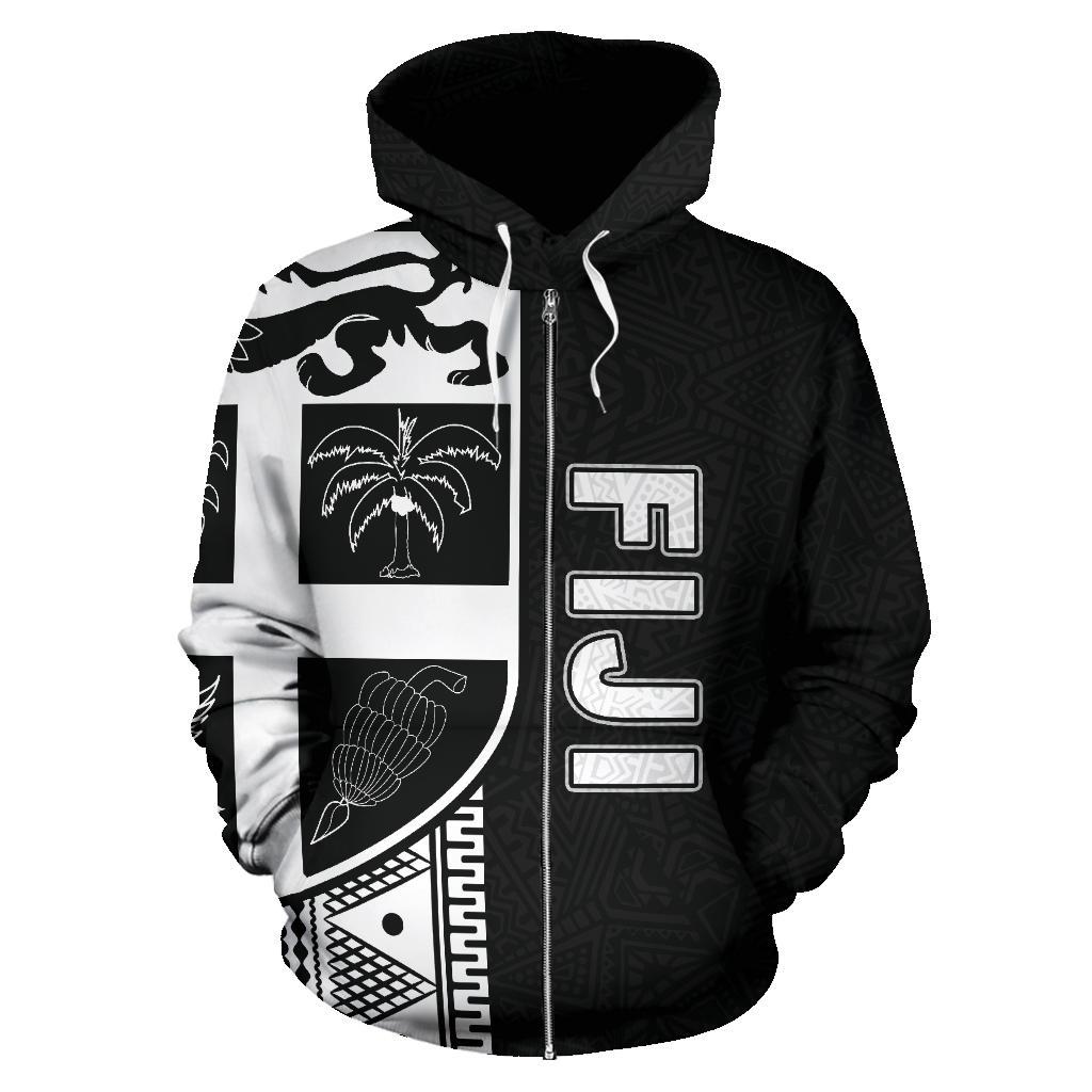 Fiji Polynesian Tapa Zip up Hoodie White Line - Polynesian Pride